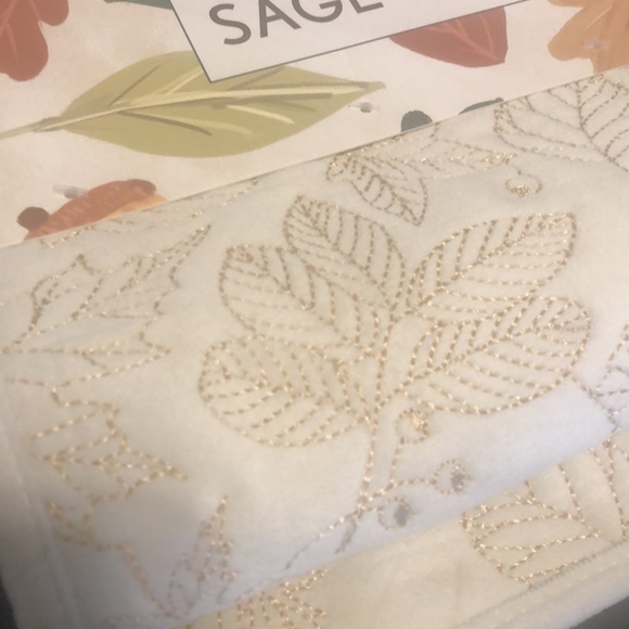 NWT Sage & Oak Decorative Table Runner Gold Stitch Leaves Beige 70 inches - Picture 3 of 9